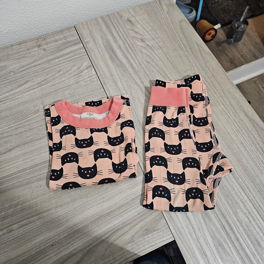 Hanna Andersson Pajama Set Pink Black Cat Face Long Sleeve Girls US 4